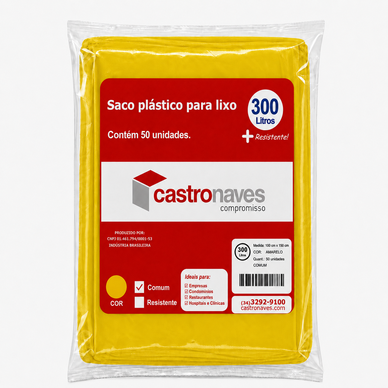Imagem - Saco para Lixo 300 Litros Amarelo Comum 100x150cm C/50