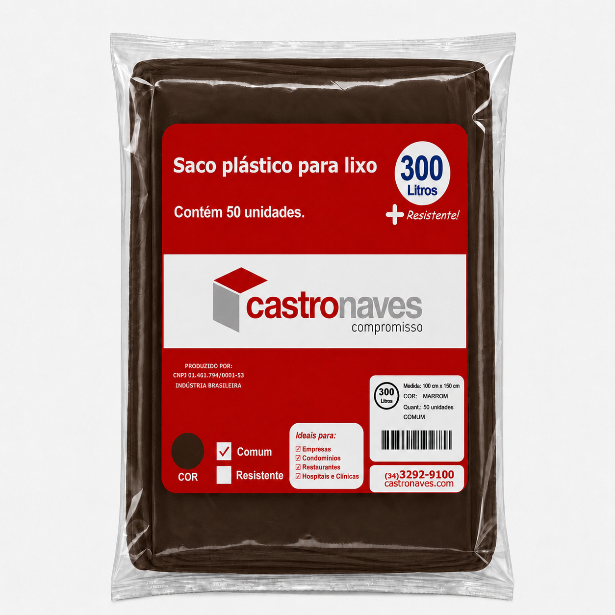 Imagem - Saco para Lixo 300 Litros Marrom Comum sem Aroma 100x150cm C/50