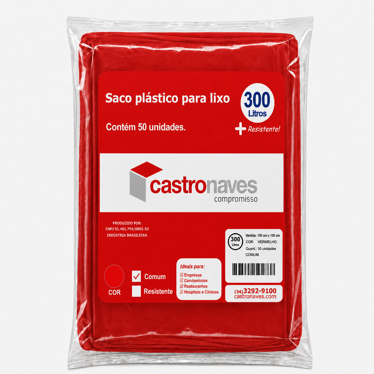 Imagem - Saco para Lixo 300 Litros Vermelho Comum 100x150cm C/50