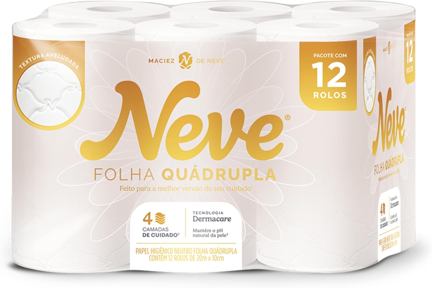 Imagem - Papel Higiênico Folha Quádrupla Neve Neutro Ultra Comfort Pacote com 12 rolos de 20m Suzano