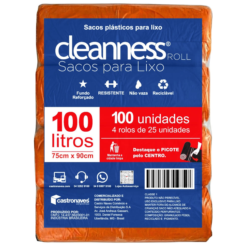Imagem - Saco para Lixo 100 Litros Comum Laranja C/100