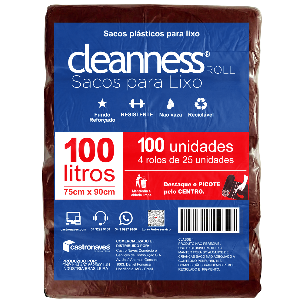 Saco para Lixo 100 Litros Reforçado na Cor Marrom Sem aroma - Pacote com 100 Unidades
