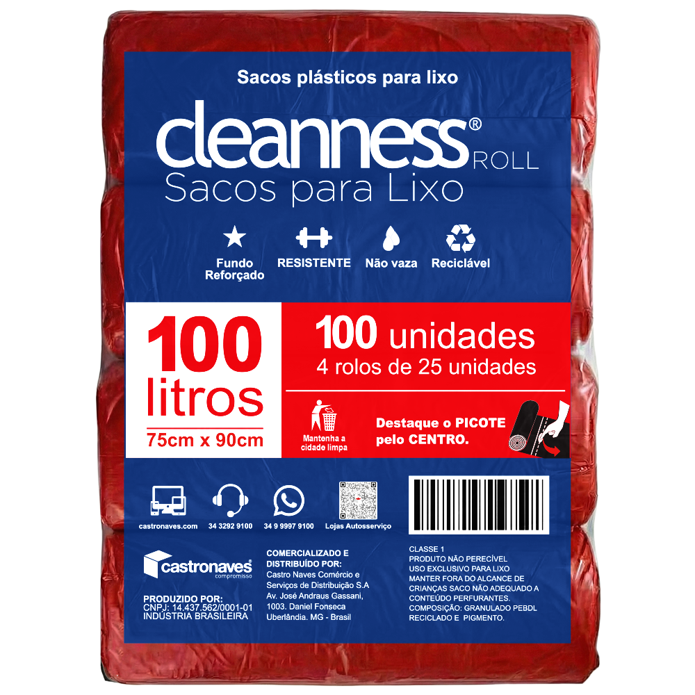 Saco para Lixo 100 Litros Vermelho C/100
