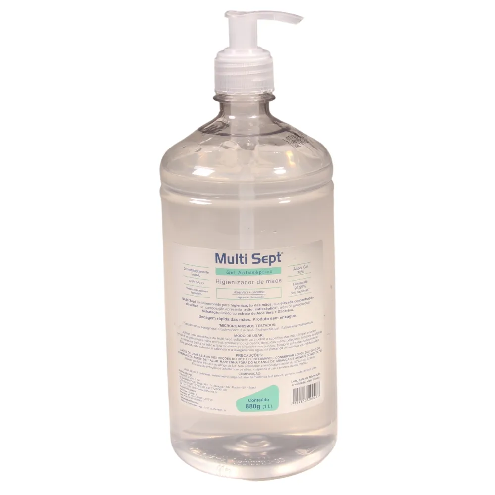 Álcool em Gel 70% Multisept Antisséptico 500ml com Válvula Pump