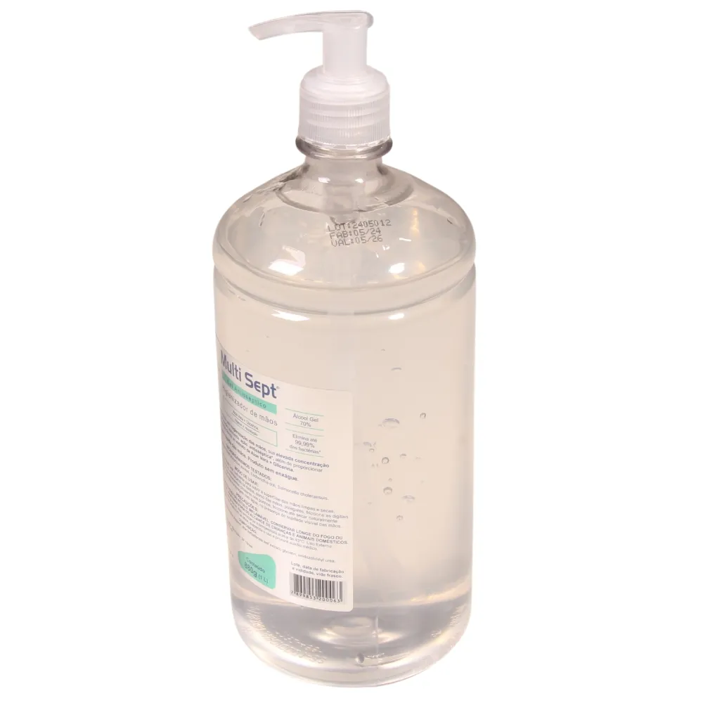 Álcool em Gel 70% Multisept Antisséptico 1 Litro com Válvula Pump
