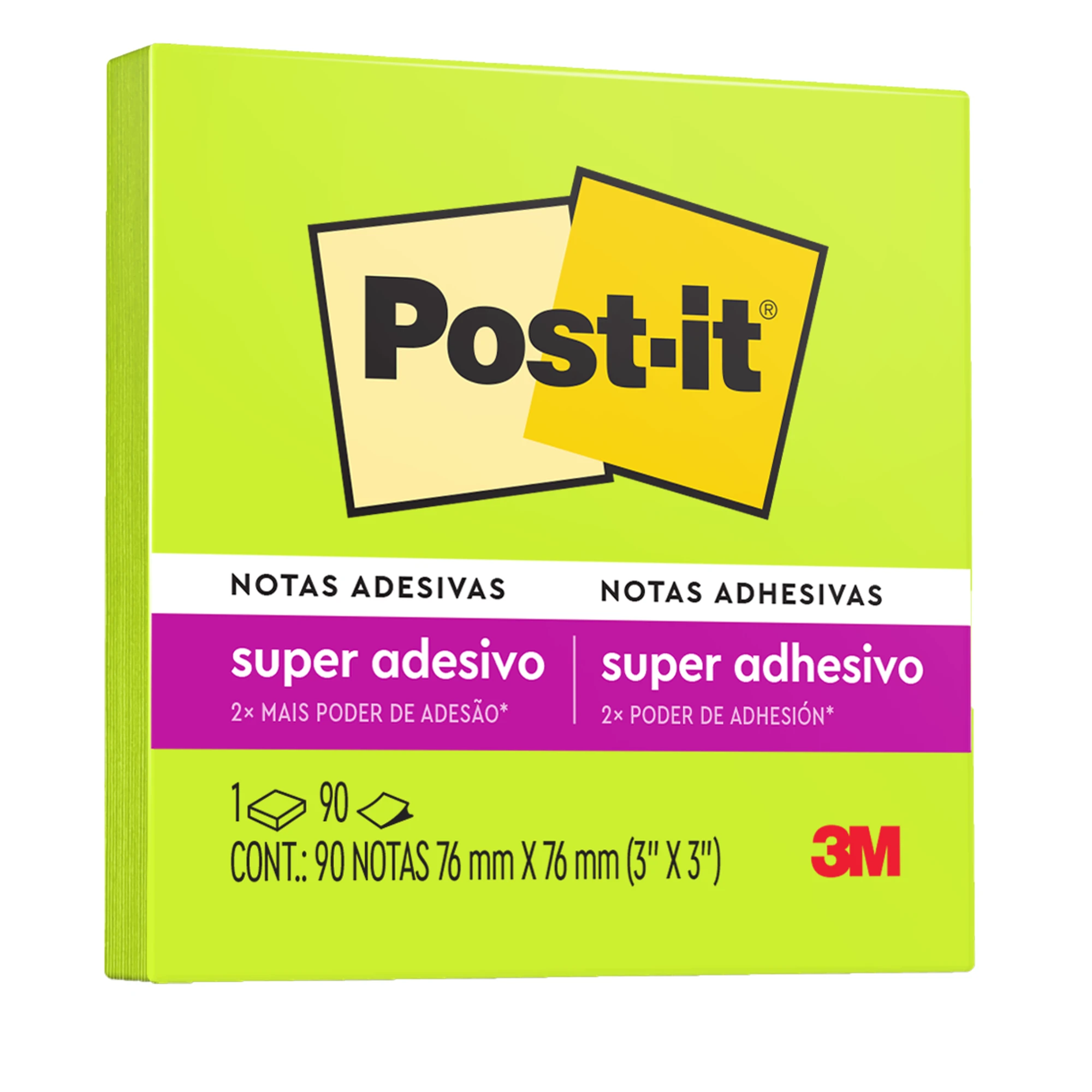 Castro Naves - BLOCO ADESIVO 76X76 VERDE NEON 90F POST-IT - 77164 01