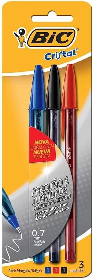 Imagem - Caneta Esferográfica 0.7mm Ponta Fina Cristal 3 Cores BT/3 BIC