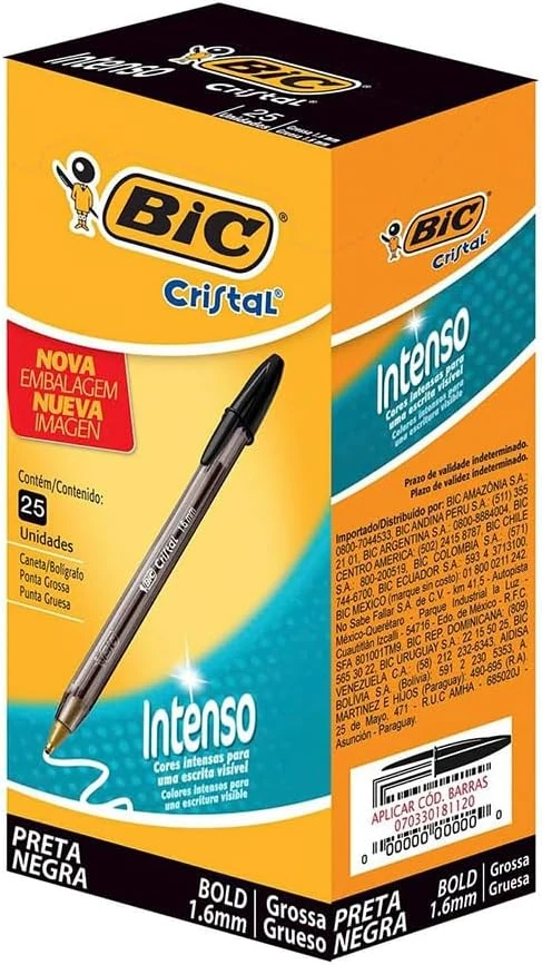 Imagem - Caneta Esferográfica 0.7mm Ponta Fina Cristal Preta Ponta Ultra Fina 0.7mm Cx/25 BIC