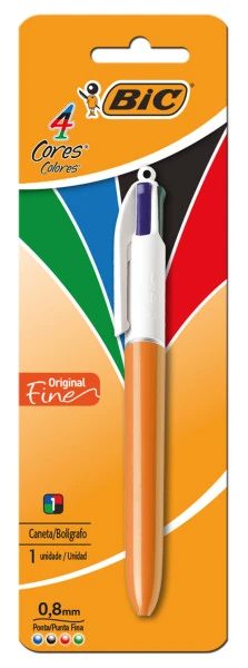 Imagem - Caneta Esferográfica 0.8mm Ponta Fina Retrátil BIC 4 Cores Original BT/1