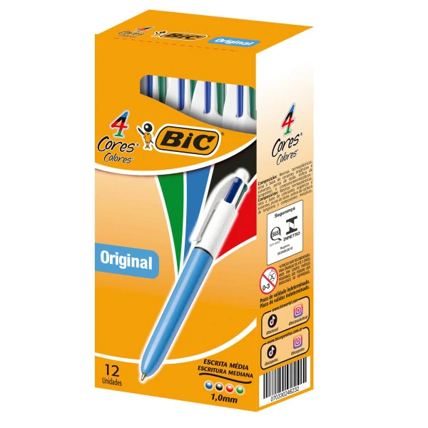 Imagem - Caneta Esferográfica 1.0mm Ponta Média Retrátil 4 Cores CX/12 BIC