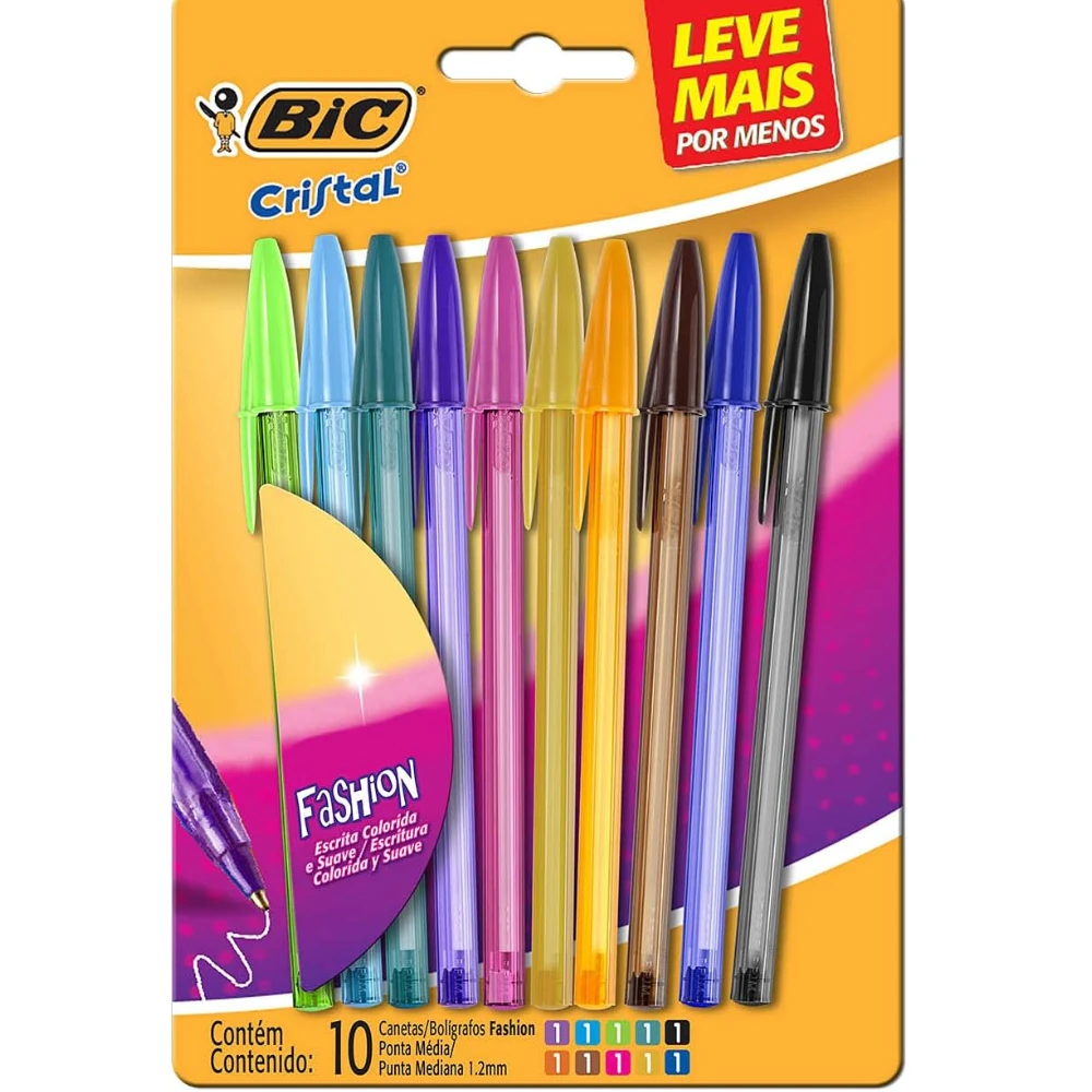 Imagem - Caneta Esferográfica 1.2mm Ponta Média Cristal Fashion Cores Sortidas BT/10