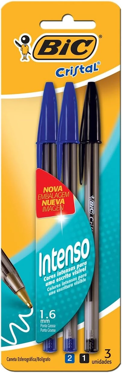 Imagem - Caneta Esferográfica 1.6mm Ponta Grossa Cristal Intenso 2 Cores BT/3