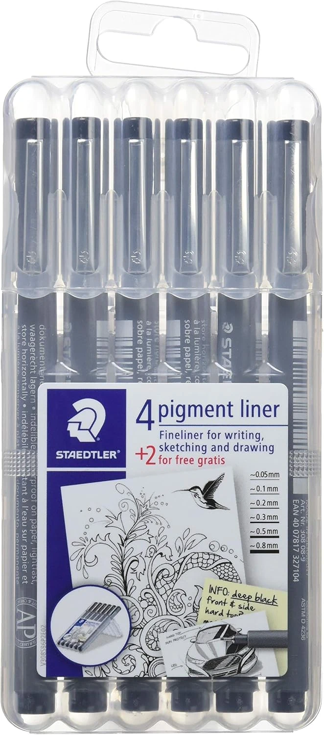 Imagem - Caneta Hidrográfica Pigment Liner 308 Estojo c/ 6 Traços Pretos Sortidos Staedtler