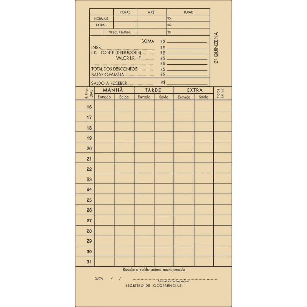 Castro Naves - CARTAO DE PONTO MENSAL RB 86x180mm C/100 - 11858 02