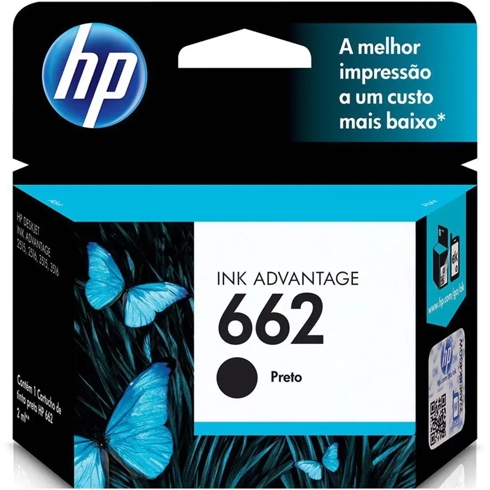 Imagem - Cartucho HP 662 preto Original 2ml (CZ103AB) Para HP DeskJet 2516, 3516, 3546, 2546, 1516, 4646, 2646