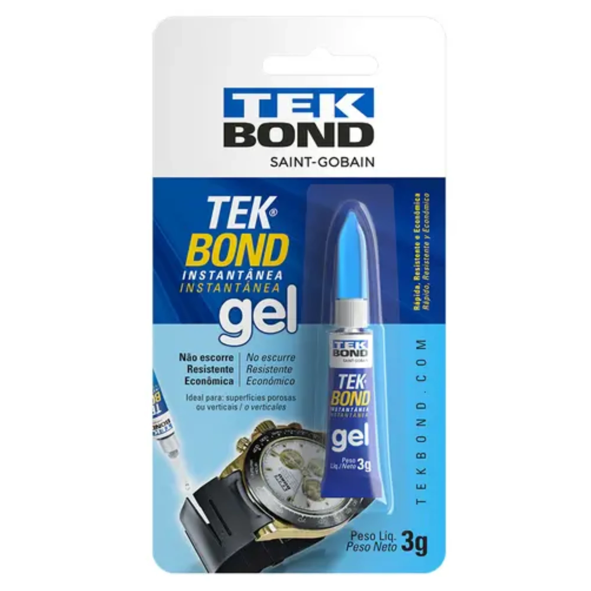 Imagem - Cola Instantânea 3g Gel Tekbond Incolor. Não escorre. Resistente e econômica