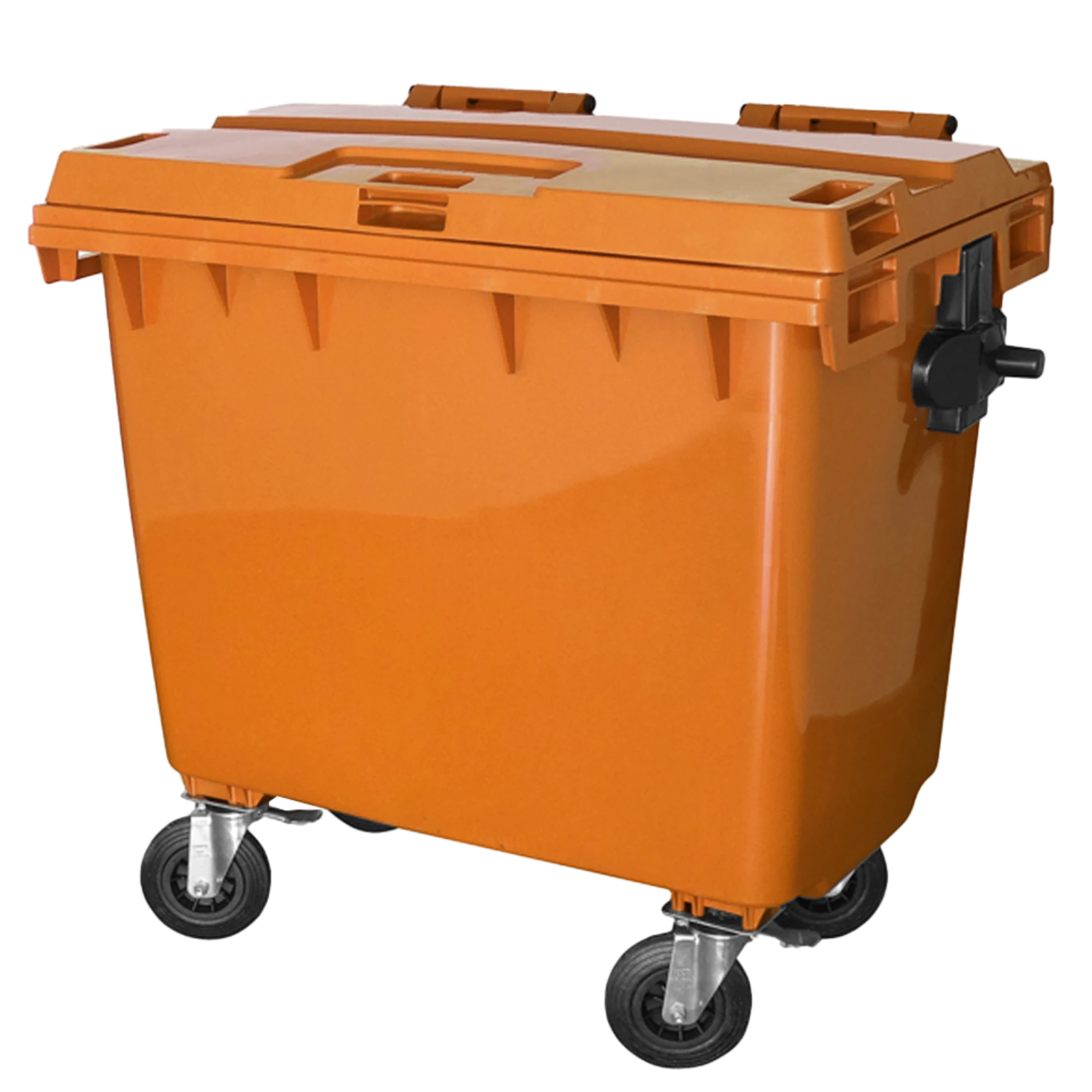 Imagem - Lixeira Container Contentor Plástico para Lixo com Tampa e Rodas 1000 L Laranja