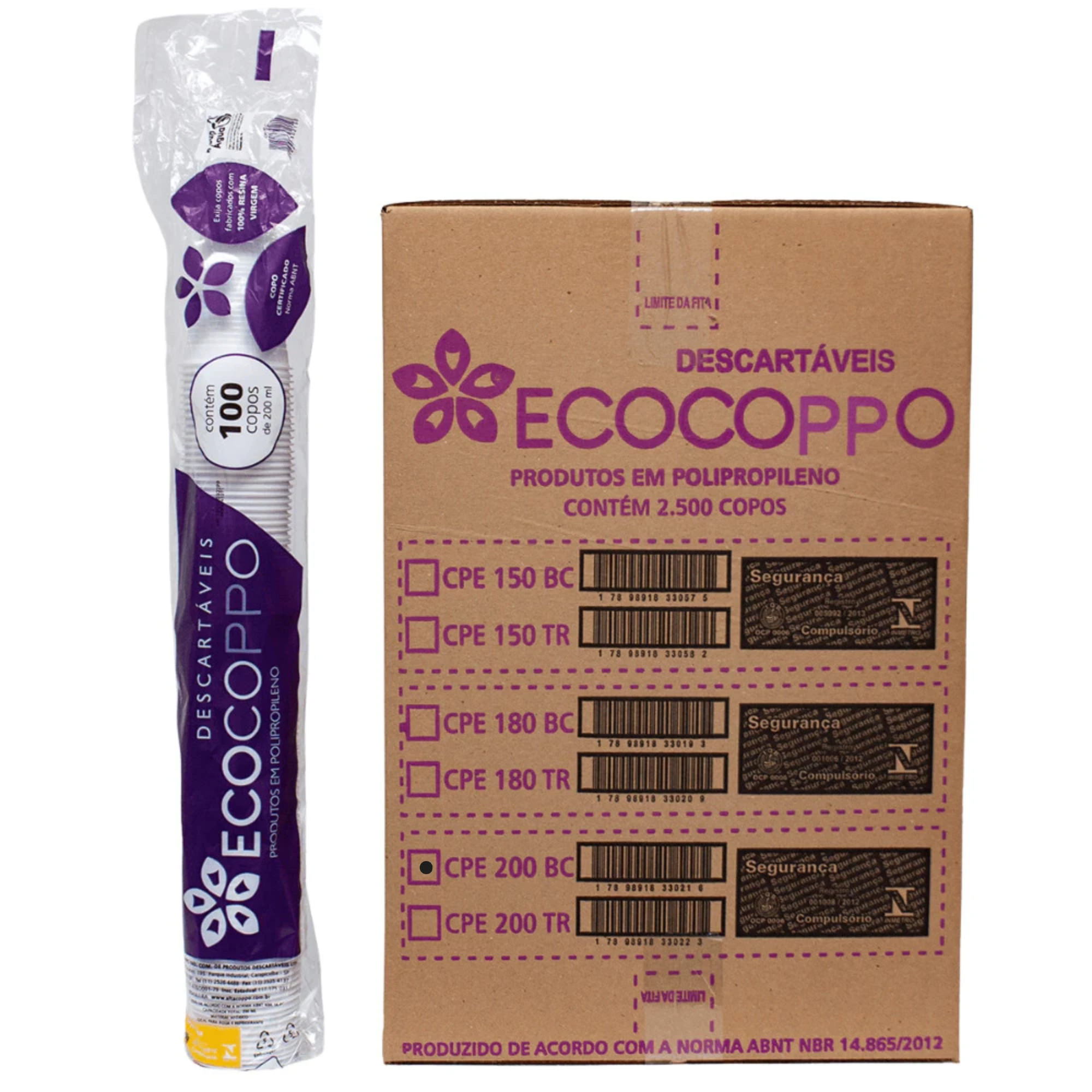 Copo Descartável em PP para Água 200ml Leitoso Ecocoppo Cx/ 2.500