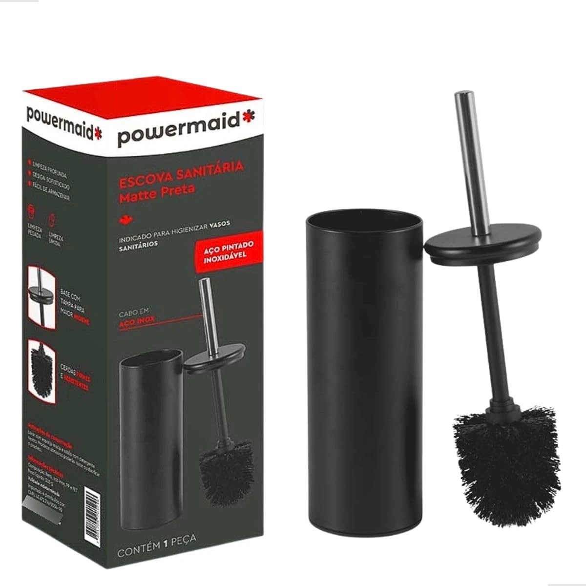 Castro Naves - ESCOVA SANITARIA MATTE PRETA COM SUPORTE - 106910 01