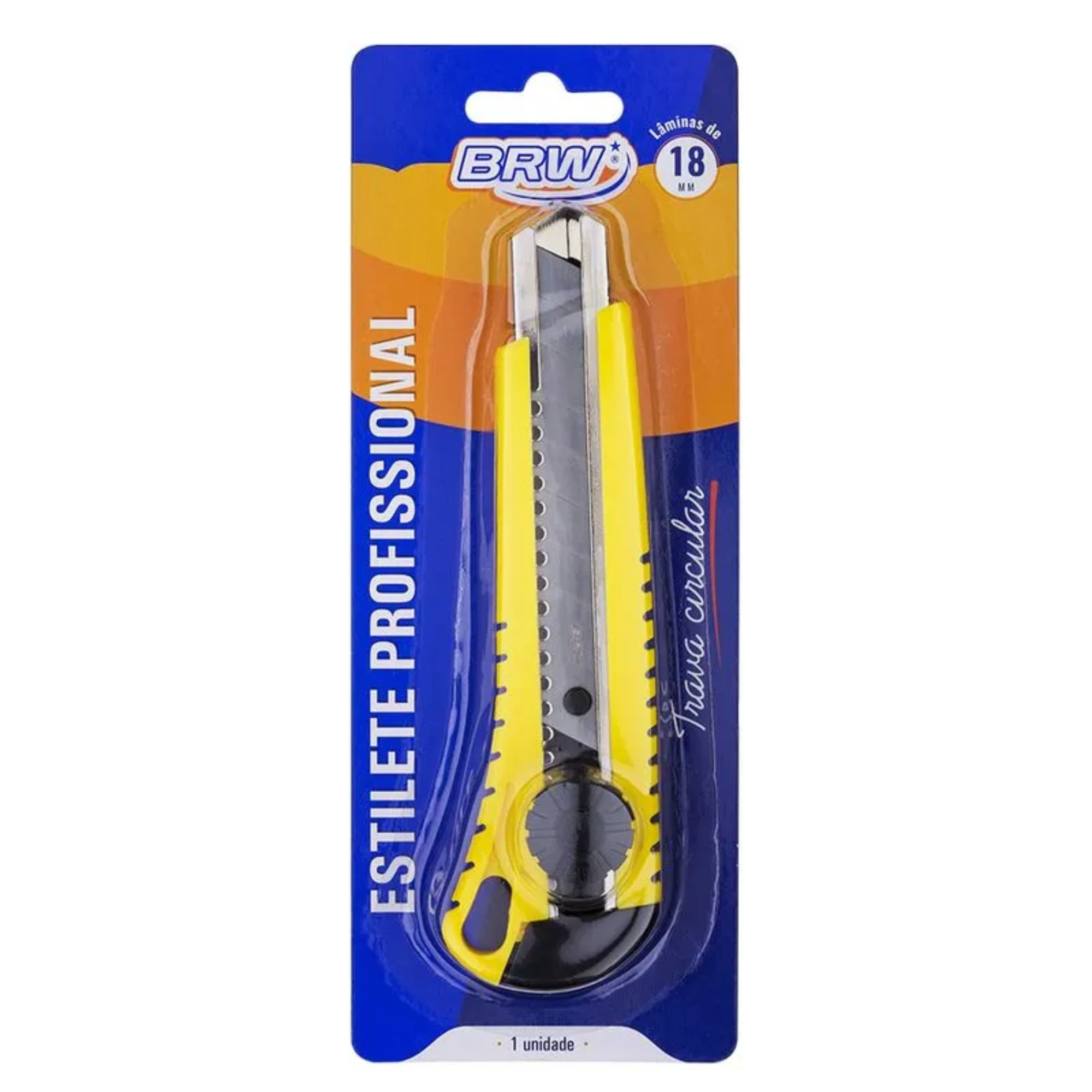 Estilete com Lâmina de 18mm Profissional e Trava de Segurança, cores Sortidas - BRW