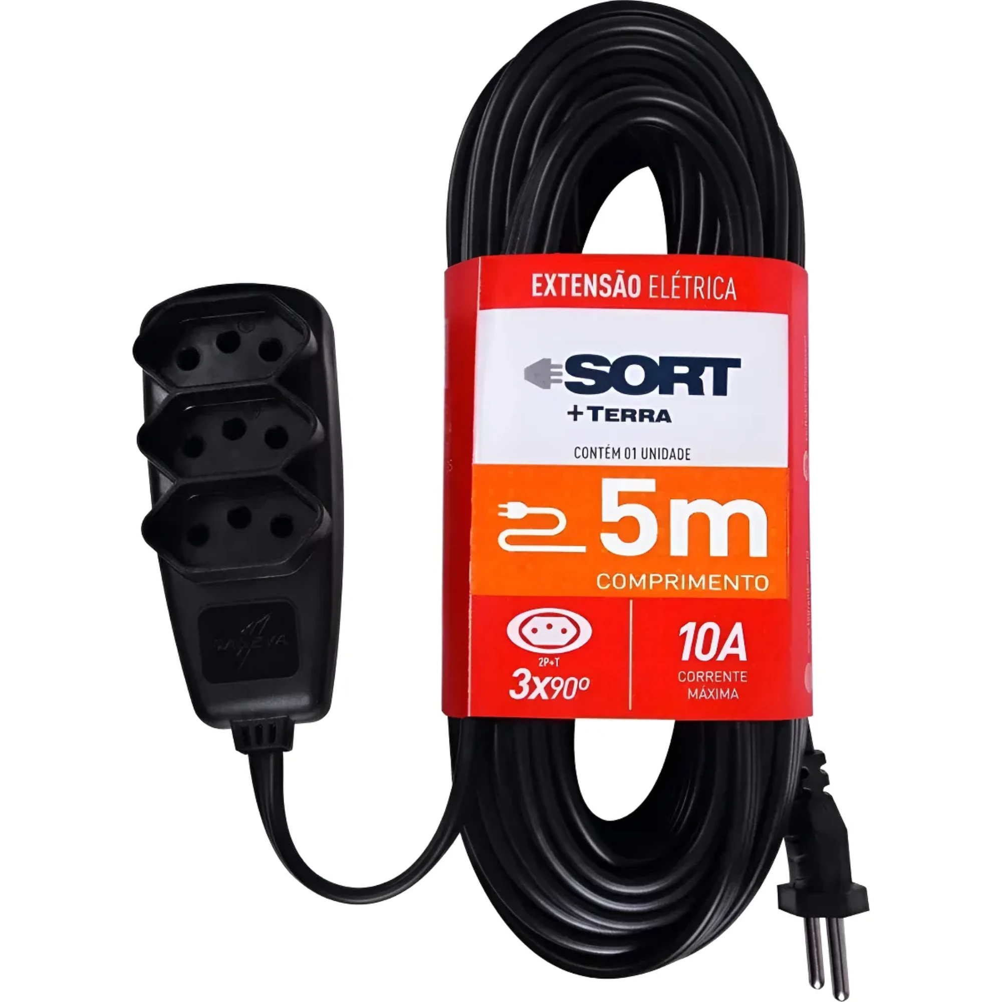 Imagem - Extensão Elétrica Sort 5 Metros Cabo PP Plano 3X0,75mm² 2P+T 10A/250V~ cor Preto 1787 Daneva