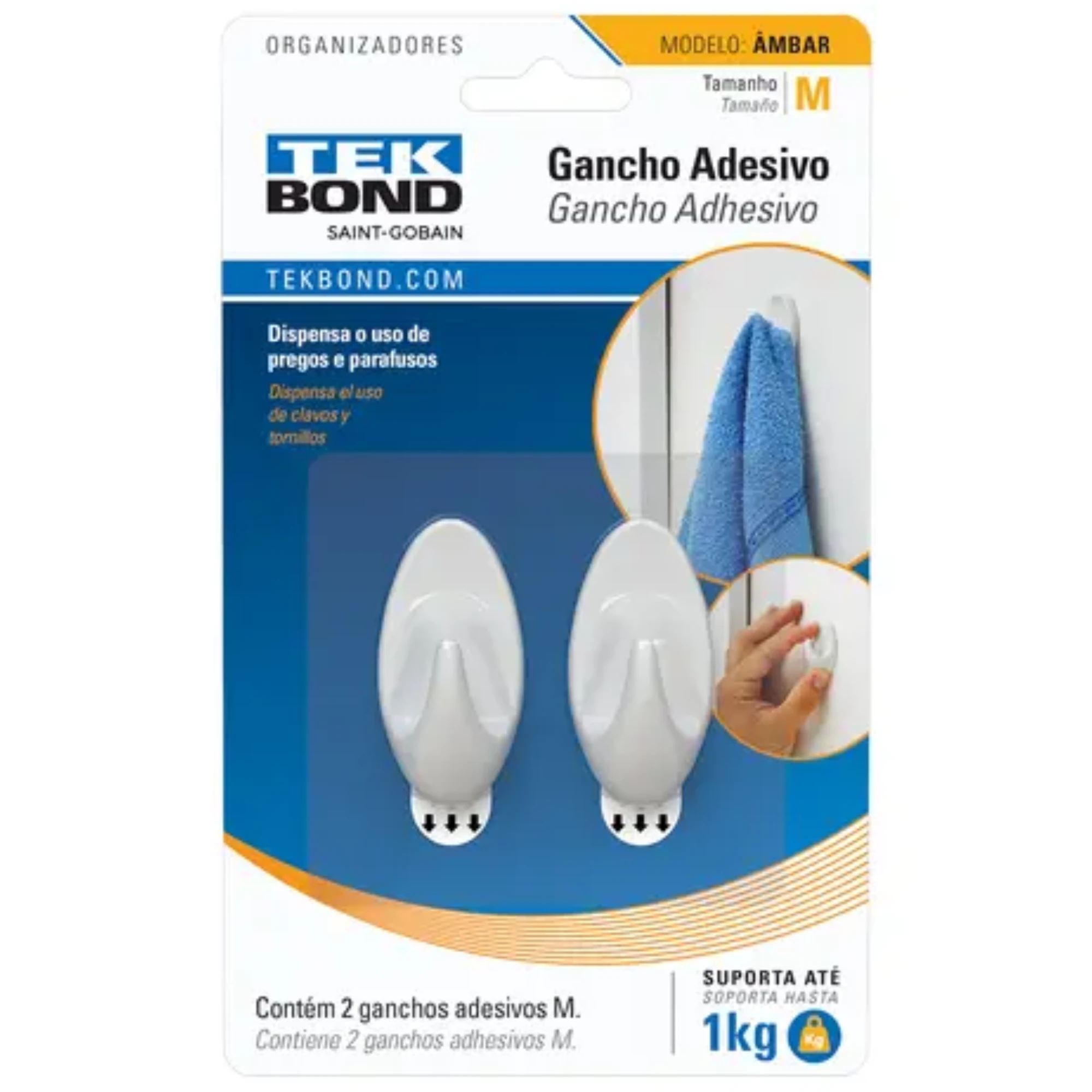 Castro Naves - GANCHO ADESIVO AMBAR BRANCO M C/2 - 106014 01