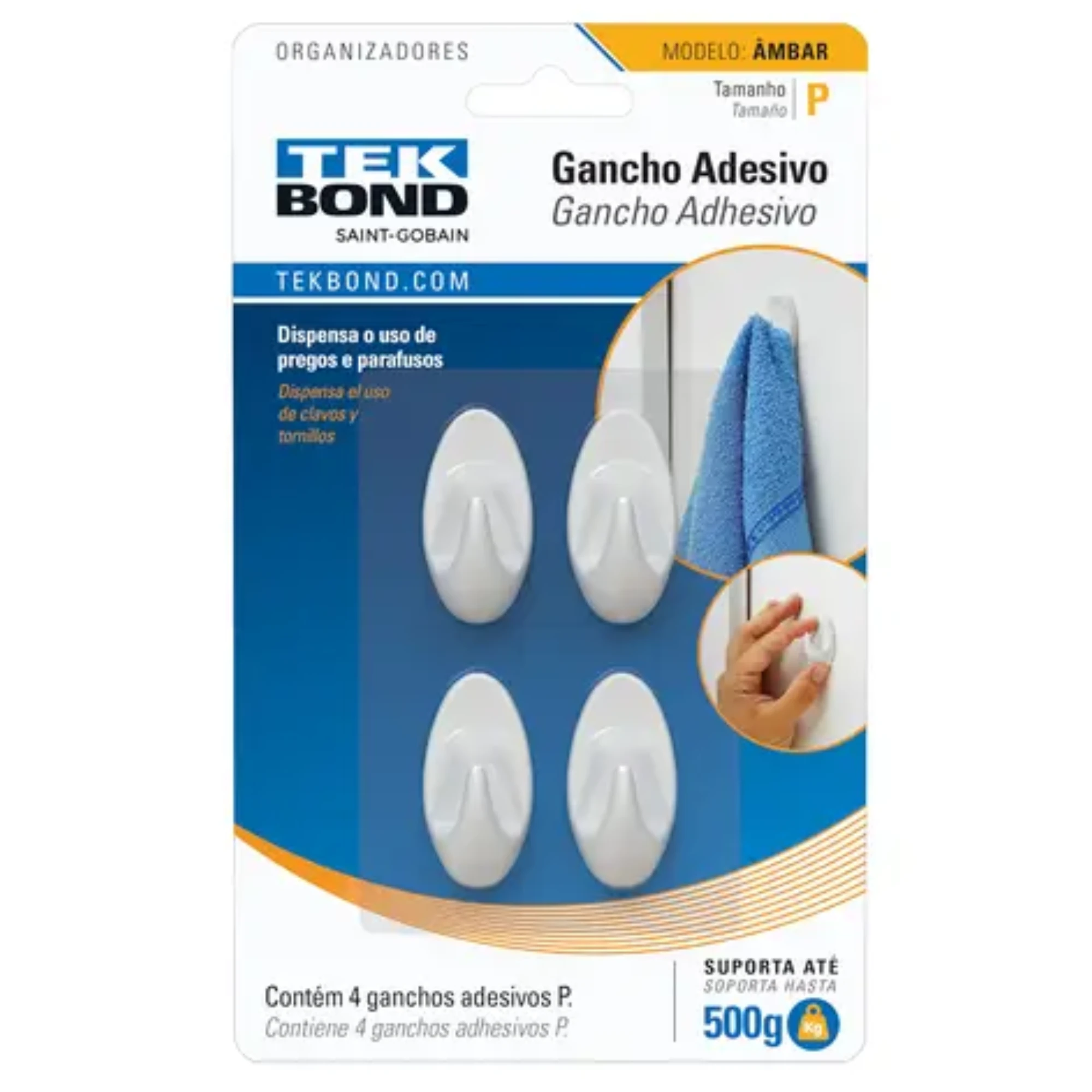 Castro Naves - GANCHO ADESIVO AMBAR BRANCO P C/4 - 106015 01