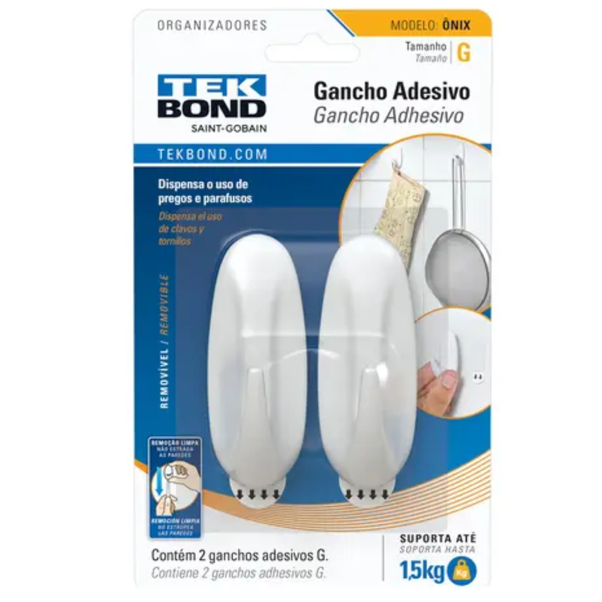 Castro Naves - GANCHO ADESIVO ONIX BRANCO G C/2 - 106018 01