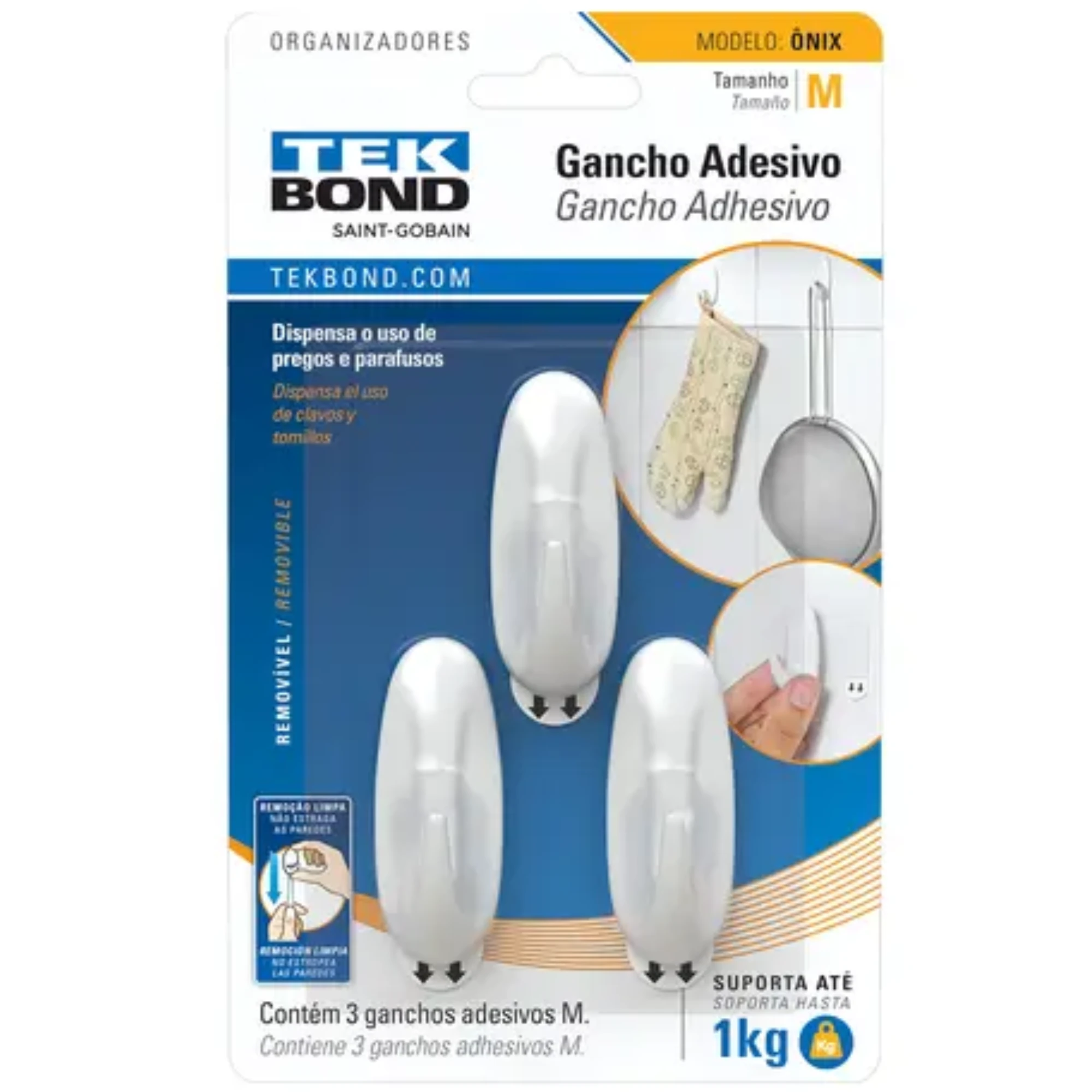 Castro Naves - GANCHO ADESIVO ONIX BRANCO M C/3 - 106019 01
