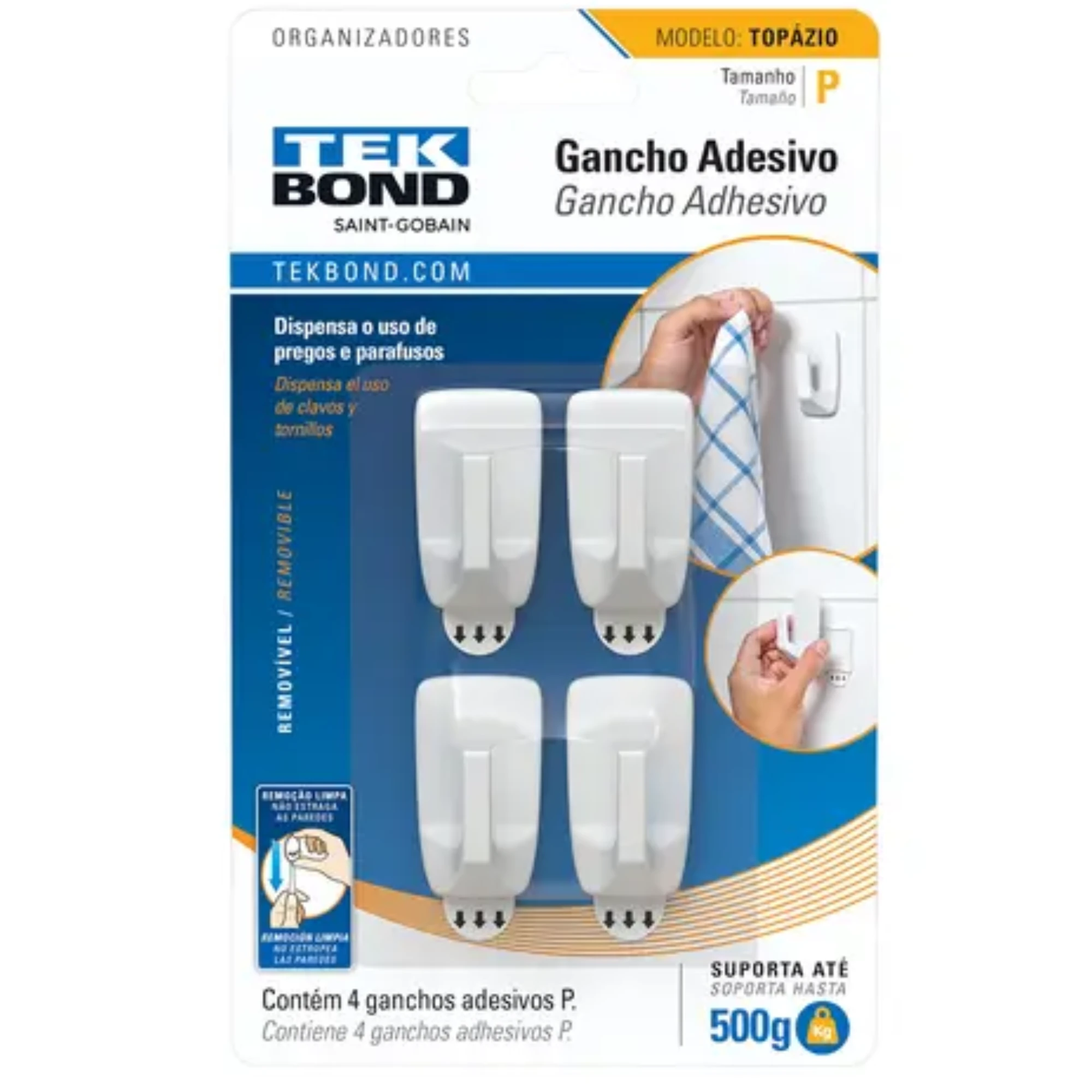 Castro Naves - GANCHO ADESIVO TOPAZIO BRANCO P C/4 - 106023 01