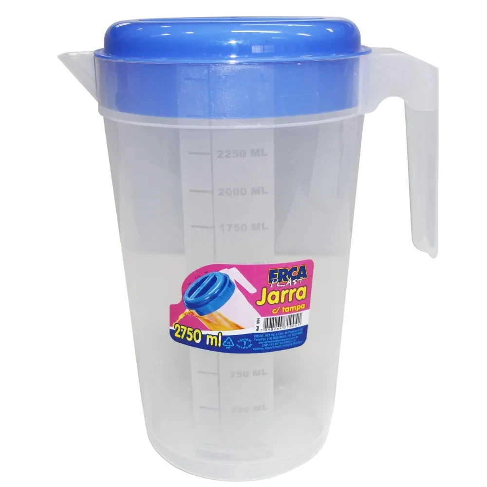 Jarra Plástica Graduada Transparente com Tampa 2,75 Litros Ref. 904