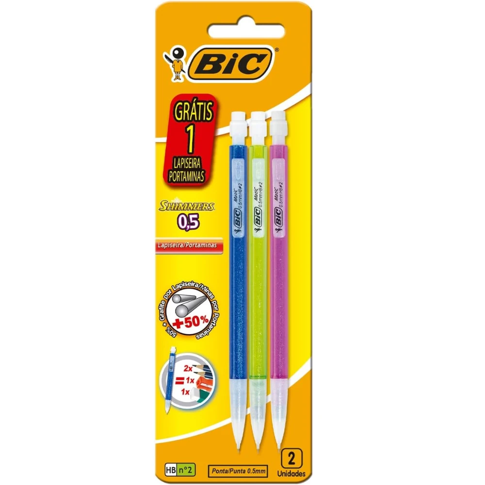 Imagem - Lapiseira 0.5mm BIC Shimmers Corpo Colorido Brilhante, Borracha na Ponta, Multicor, BT/3 Leve 3 Pague 2