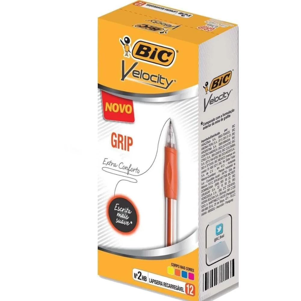 Imagem - Lapiseira 0.7mm Velocity Grip Emborrachado Clip e Borracha com Tampinha, Cores Sortidas Cx/12 - BIC