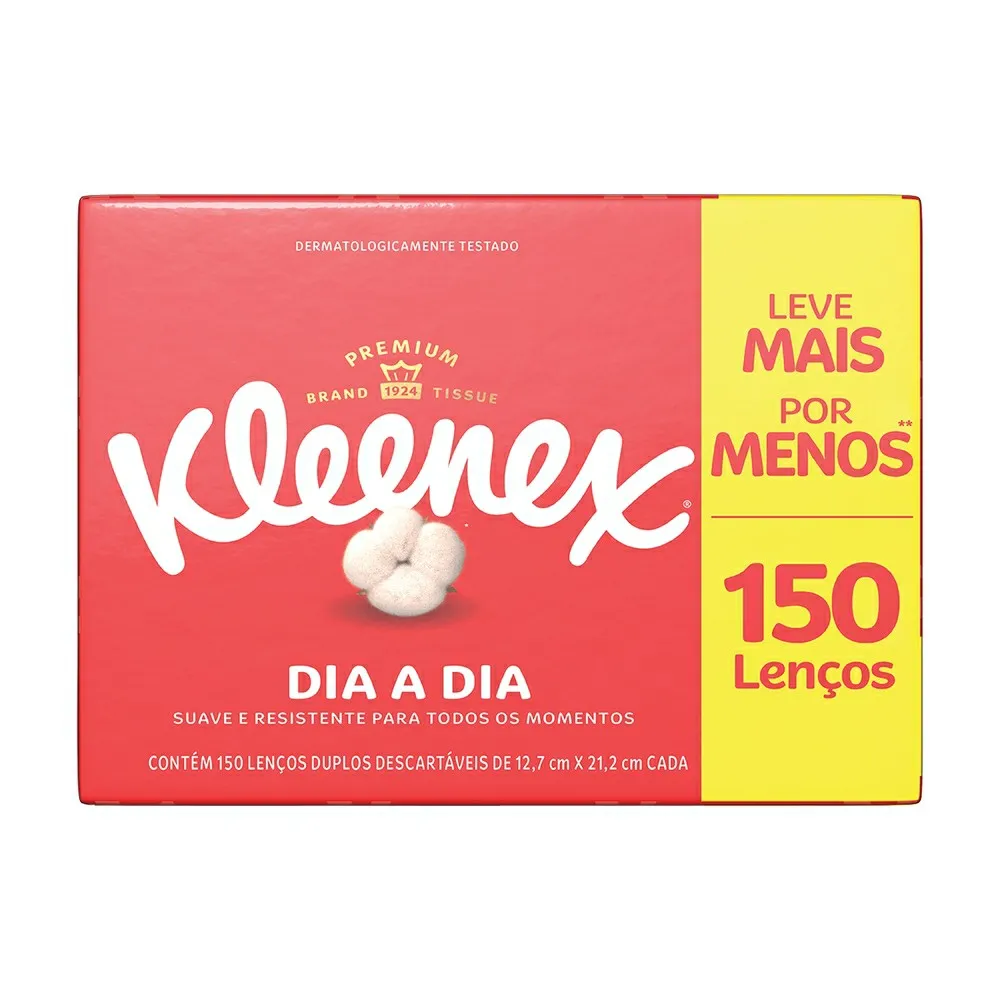 Lenço de Papel Kleenex Folha Dupla 21,2x12,7cm Caixa c/ 150 Folhas (Leve mais por menos)