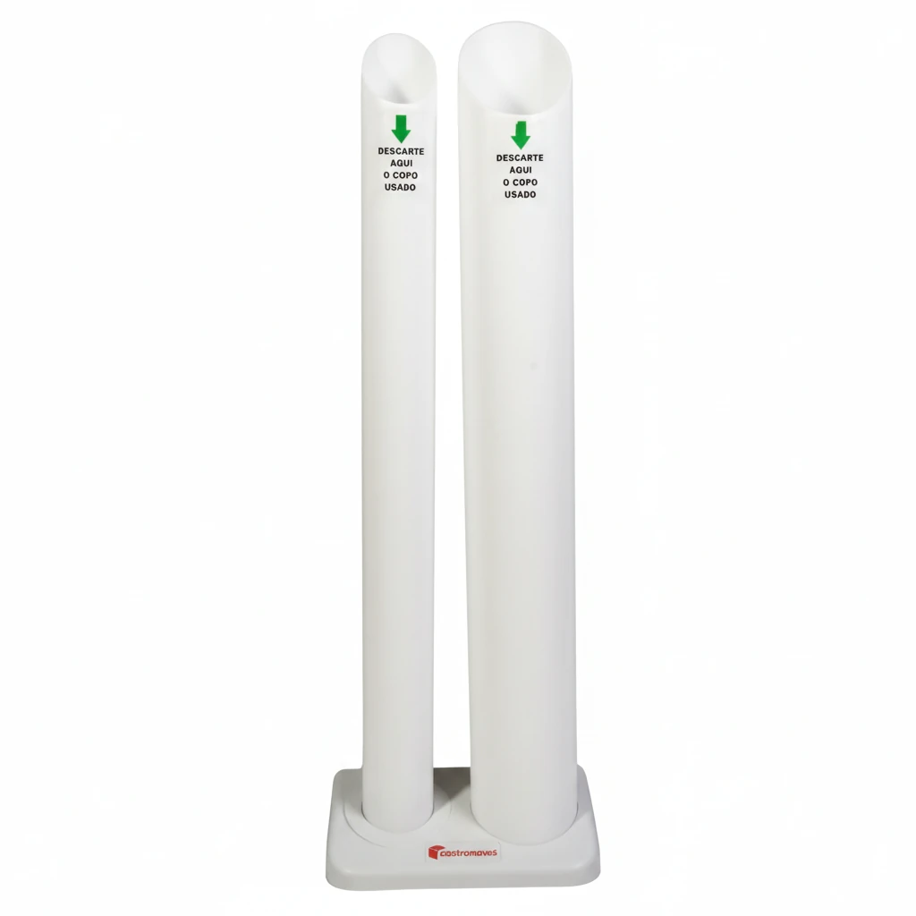 Coletor para Copos Descartáveis de Água e Café na cor Branco com 2 Compartimentos. Capacidade 200 copos.