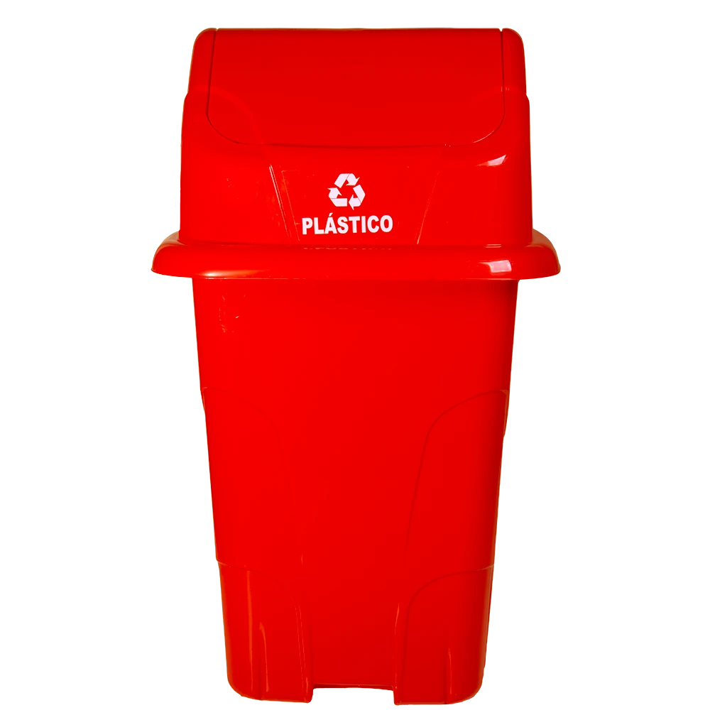 Lixeira Plástica Vermelha com Tampa Vai-Vem 50 Litros - Para coleta seletiva: PLÁSTICO