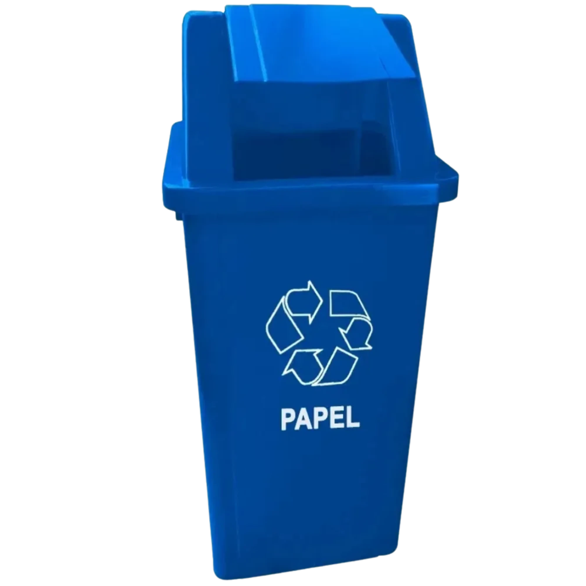 Imagem - Coletor (Lixeira) 60 Litros Quadrado com Tampa Basculante cor Azul c/ Adesivo Papel