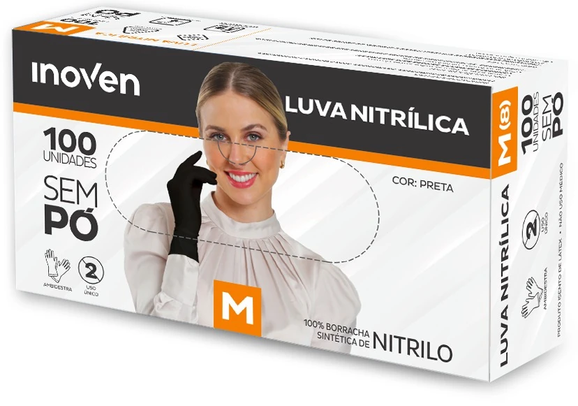 Castro Naves - LUVA NITRILICA DESC. SEM PO PRETA M CX/100 - 106870 01