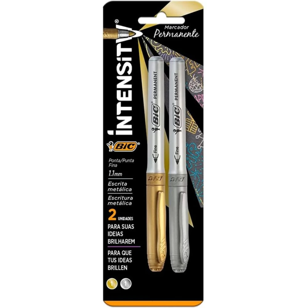 Imagem - Marcador Permanente BIC Intensity Metálica Grip Emborrachado Ponta Cônica 1.1mm BT/2