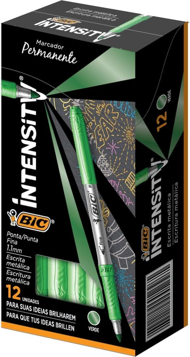 Imagem - Marcador Permanente BIC Intensity Verde Metálica Grip Emborrachado Ponta Cônica 1.1mm Cx/12