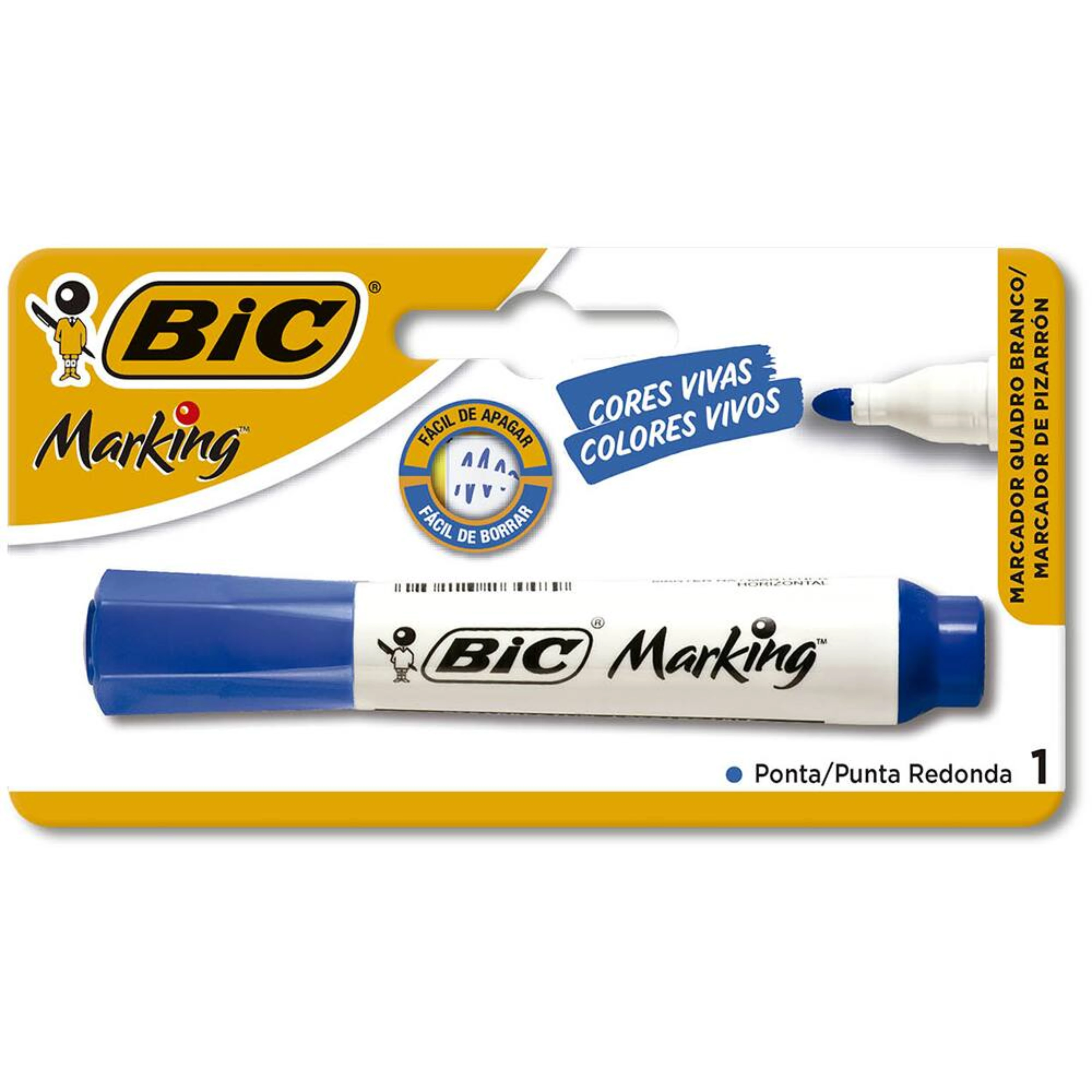 Imagem - Pincel Marcador Quadro Branco BIC Marking, Azul, Recarregável, Ponta Redonda de 2-6mm BT/1