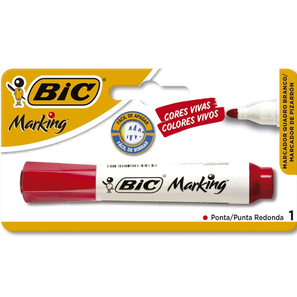 Imagem - Pincel Marcador Quadro Branco BIC Marking, Vermelho, Recarregável, Ponta Redonda de 2-6mm BT/1