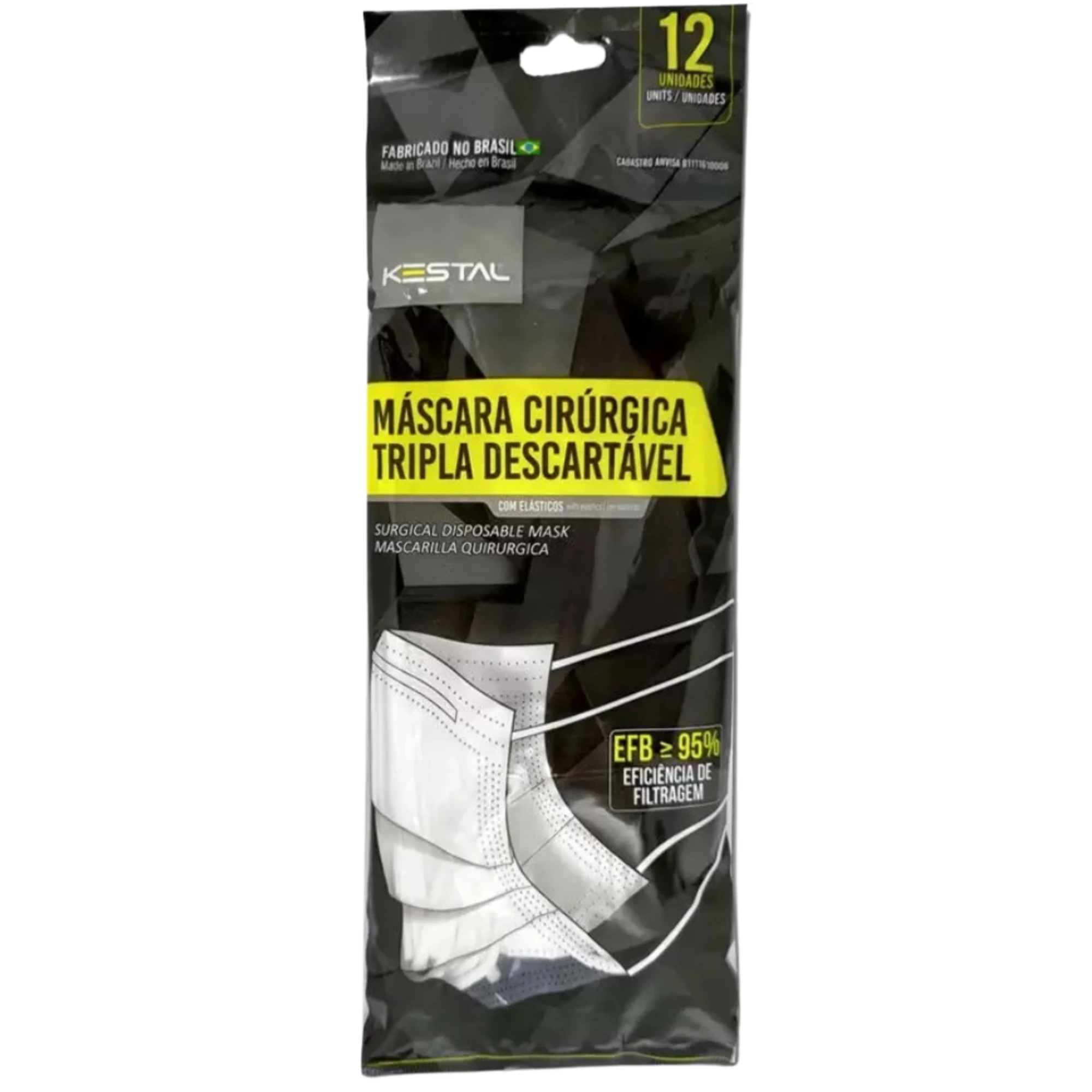 Imagem - Máscara Cirúrgica Tripla Camada Descartável TNT com Elástico e Clip Nasal cor Branca C/12 unidades Kestal