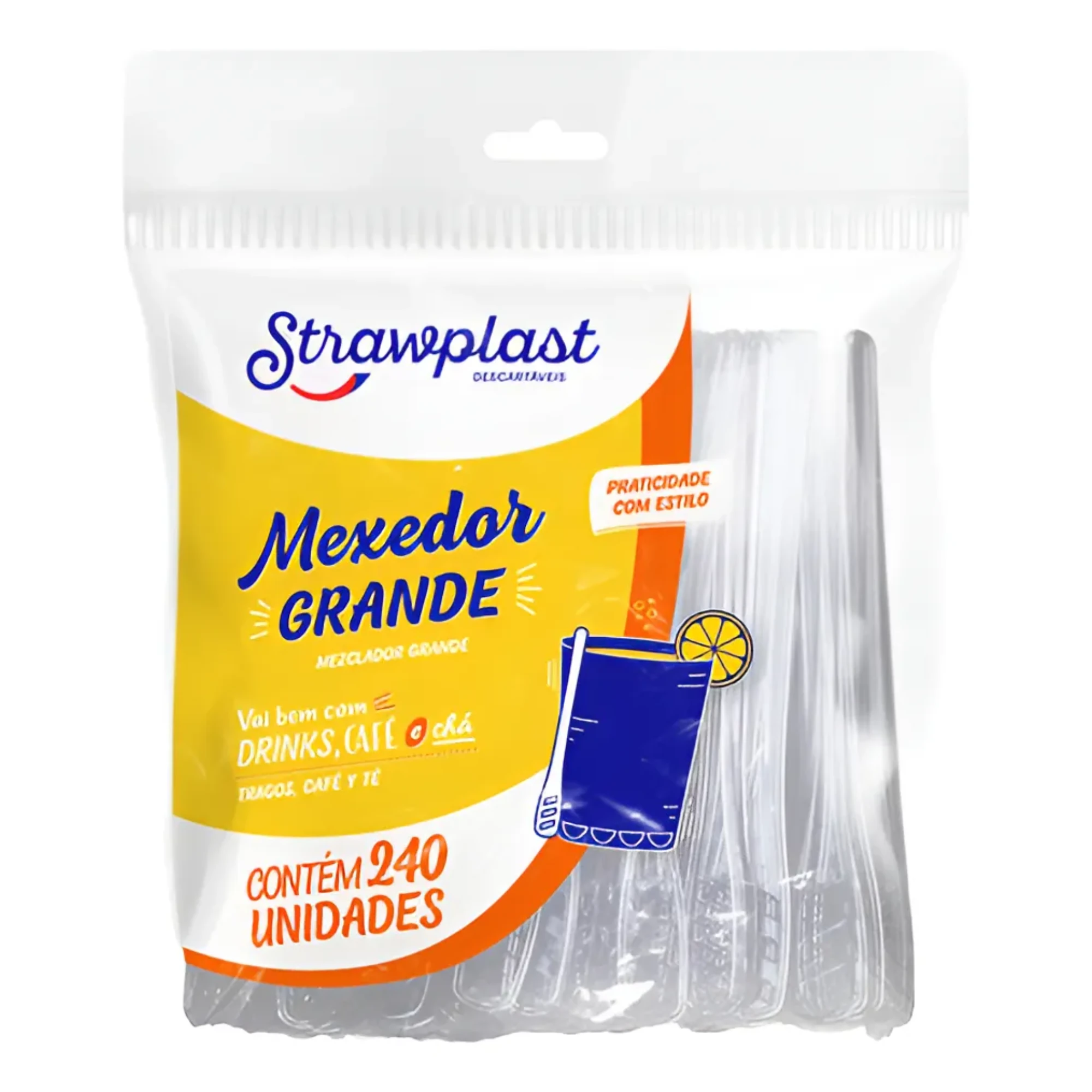Mexedor Plástico Grande 11,2cm cor Cristal Pt/240 Strawplast