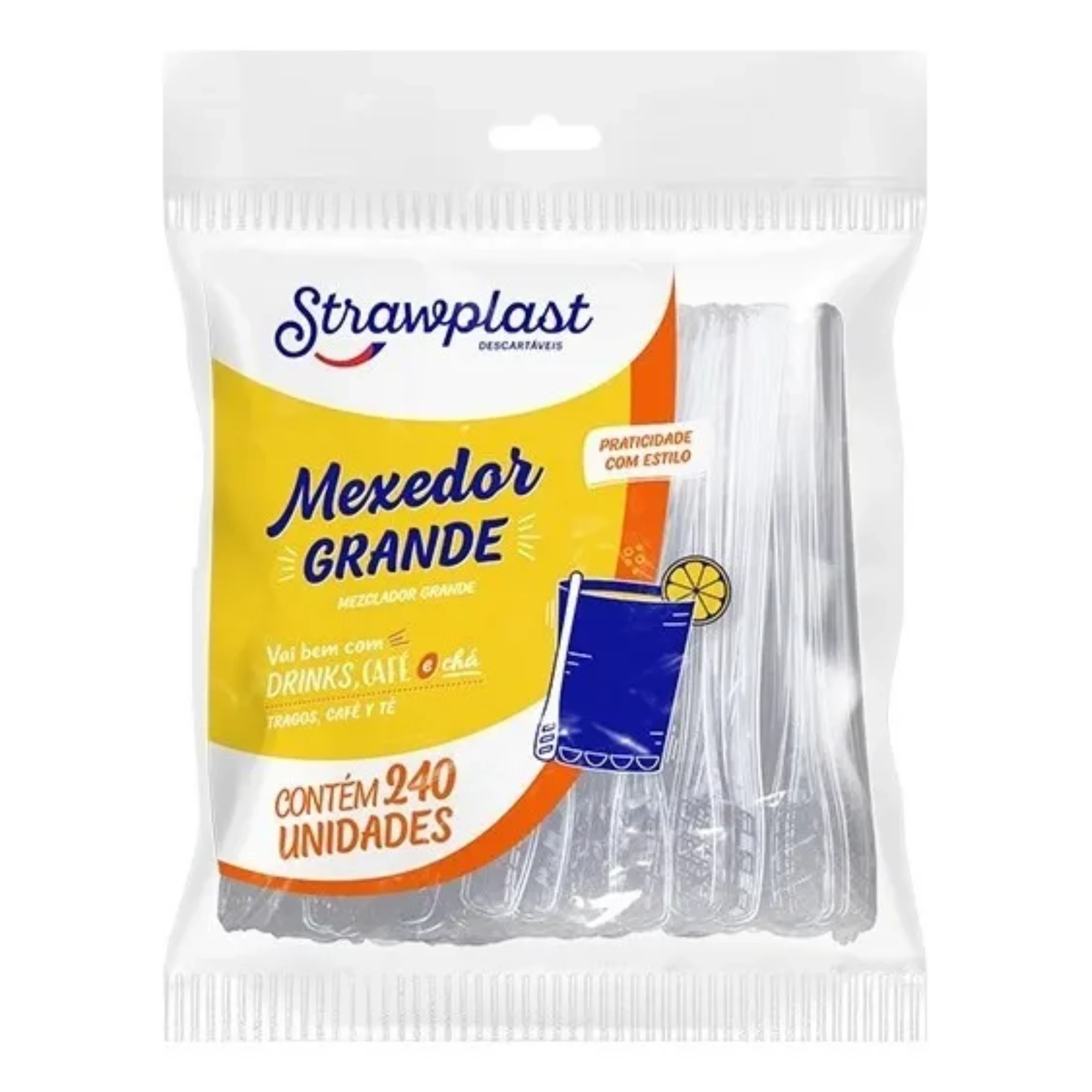 Mexedor Plástico Grande Slim 11cm cor Cristal Pt/500 Strawplast