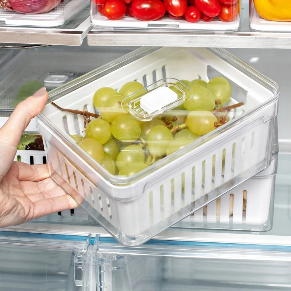 Imagem - Organizador Clear Fresh 2,2 Litros com Tampa e Cesto 20 x15x9,5cm OF450 OU. Ventilação e umidade controlada