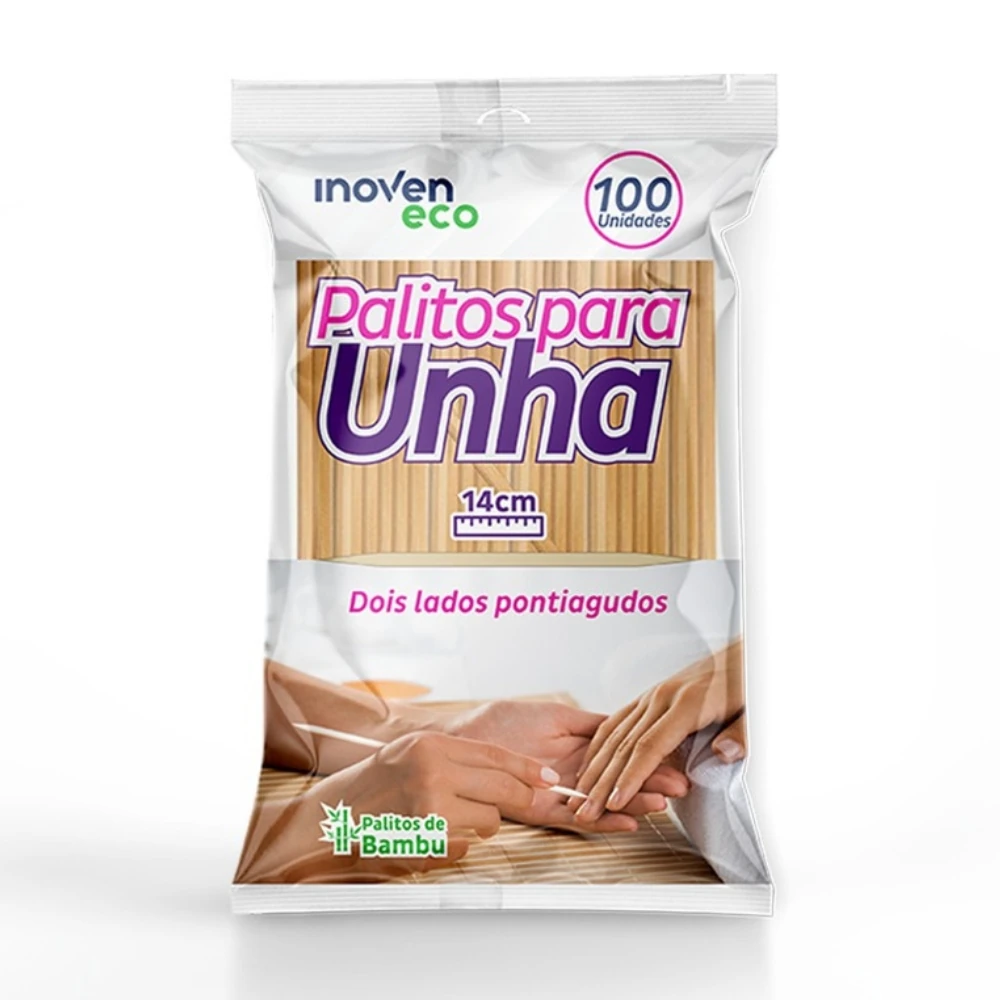 Imagem - Palito de Bambu para Unhas Inoven Eco 14 cm com Duas Pontas Pacote com 100 Unidades