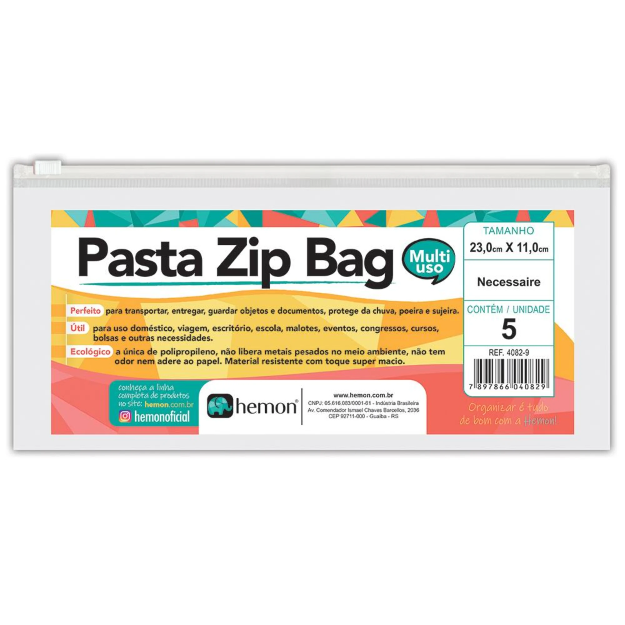 Imagem - Pasta Zip Bag Necessaire 23x11cm Cristal Liso Pct/5 Chies