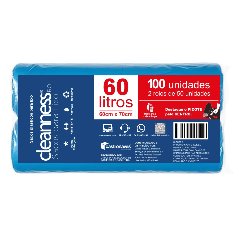 Castro Naves - SACO LIXO AZUL  60L PT/100 - 97618 01