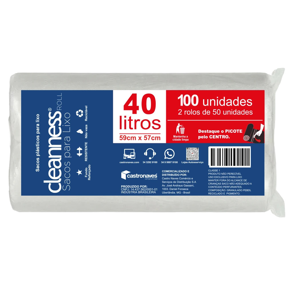 Castro Naves - SACO LIXO BRANCO 40L PT/100 - 1011 01